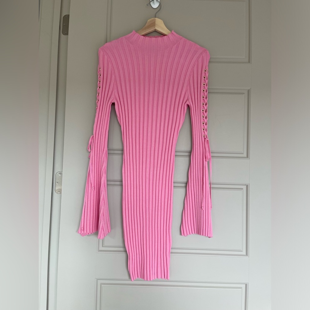 Pink Ribbed Knit Sweater Dress - Picture 6 of 12